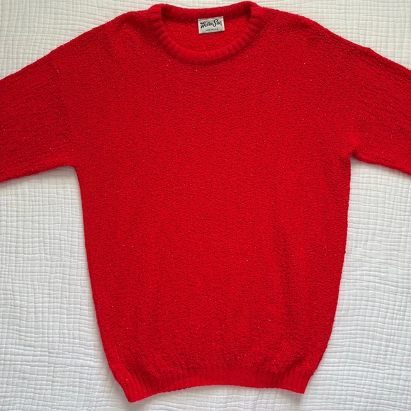 VTG Helen Sue Made in USA oversized red sparkly knit crew neck sweater Size M-L - Picture 4 of 14